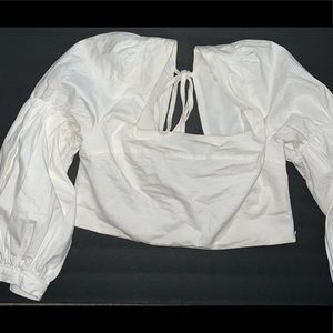 urban outfitters linen puffy sleeve crop top
